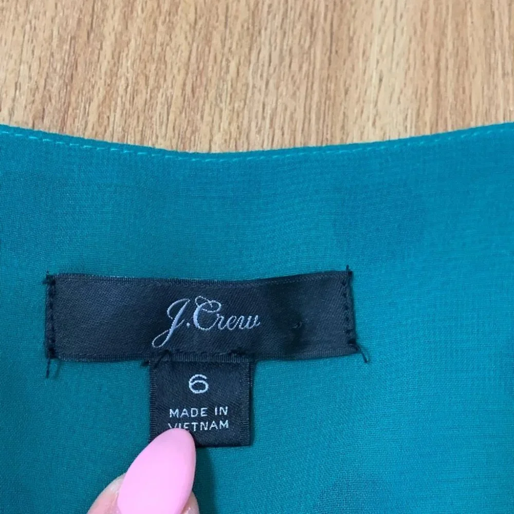 J. Crew Green & Blue Polka Dot Long Sleeves Blouse